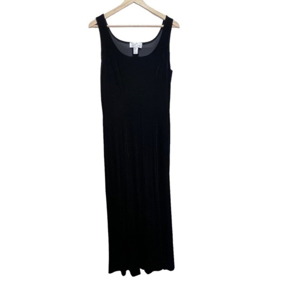 Vintage Lori Ann Black Velvet Maxi Dress High Slit Scoop Neck Vintage Size 14